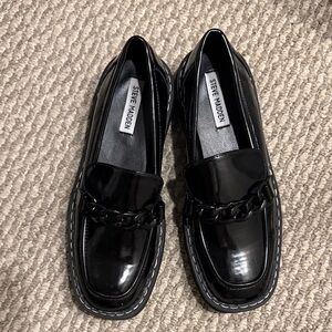 Steve Madden Glossy Black Chain Loafers
